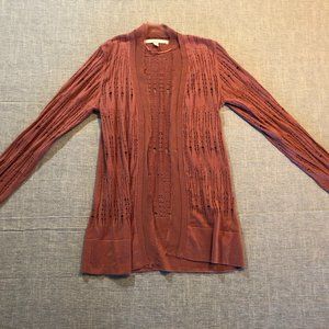 Open Front Pointelle Cardigan w/Chiffon Trim